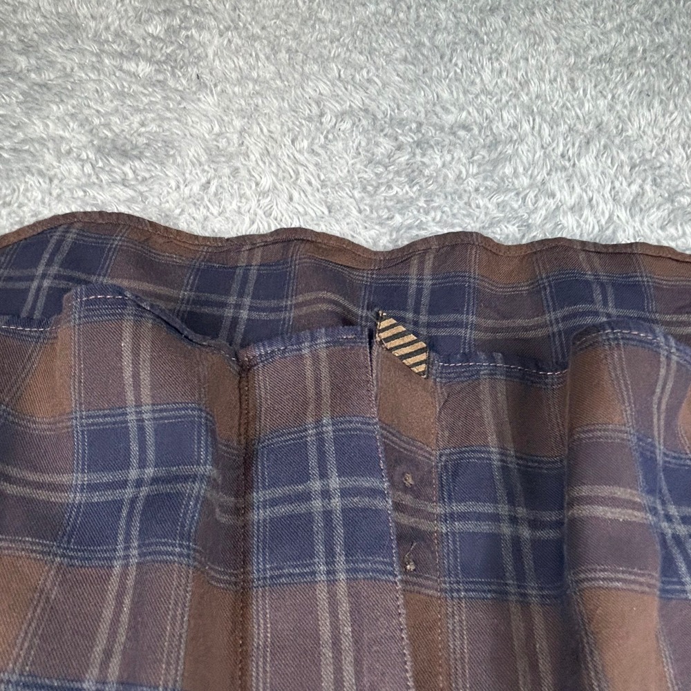 Billy Reid Mens XXL Brown Navy Blue Plaid Flannel Button Down Shirt Standard Cut - Picture 3 of 8